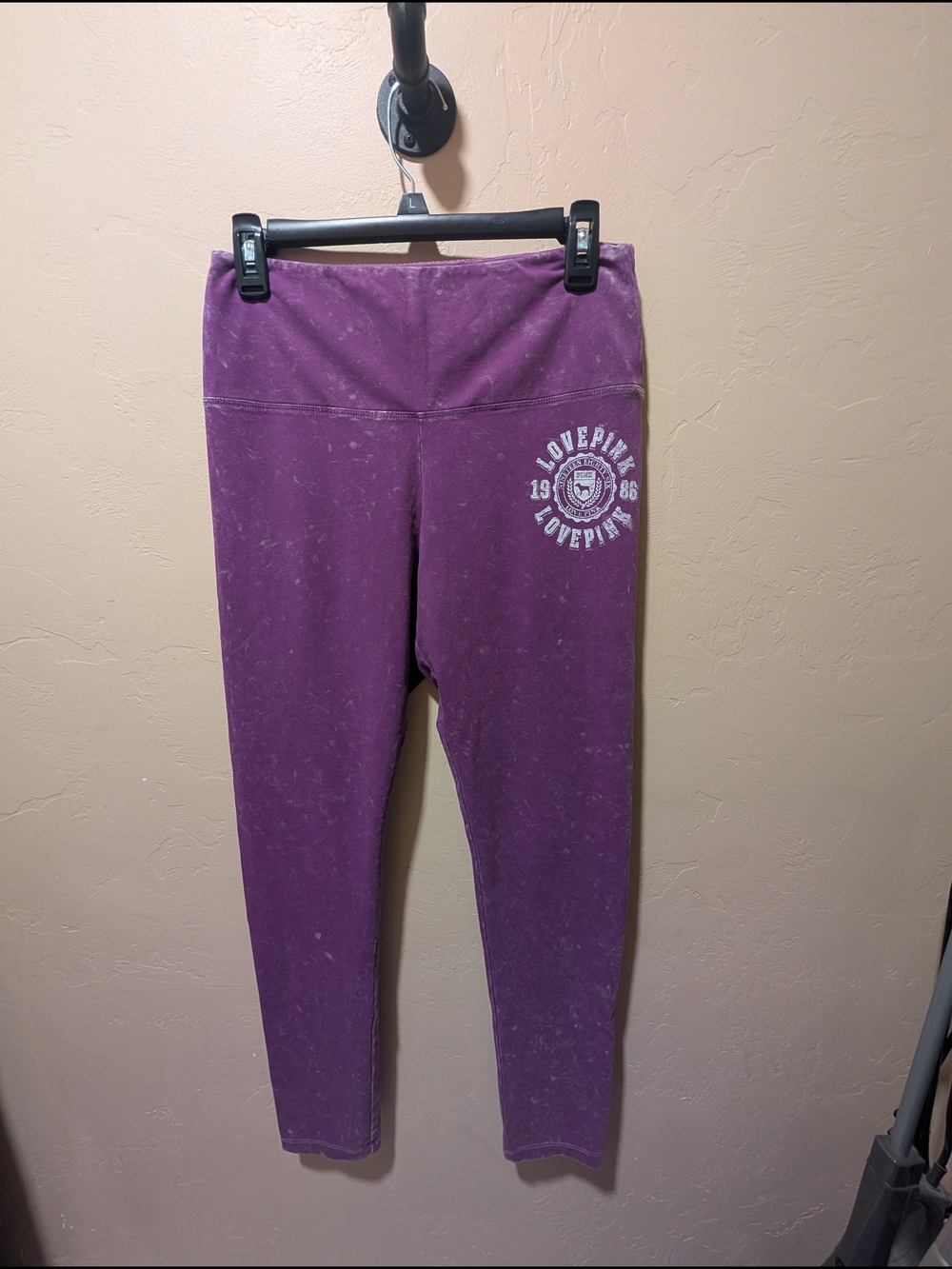 Womans PINK Victoria's Secret Cotton Purple Love Pink Dog Logo Leggings Large